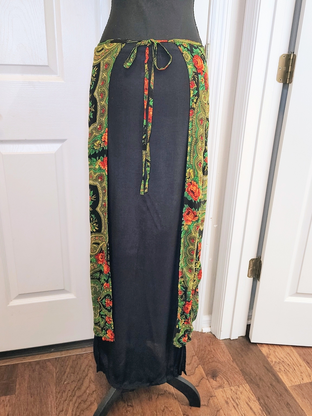 Vintage 90s Free People Apron Skirt Green Paisley Boho Fairy Mother's Day Size 5